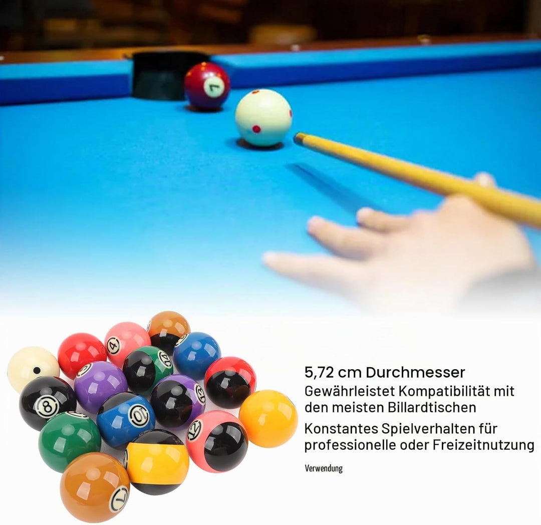 Billardkugeln Set, 16 Stück Billiard Kugel Set 5,72 cm Durchmesser Professionelles Harz Billardkugel