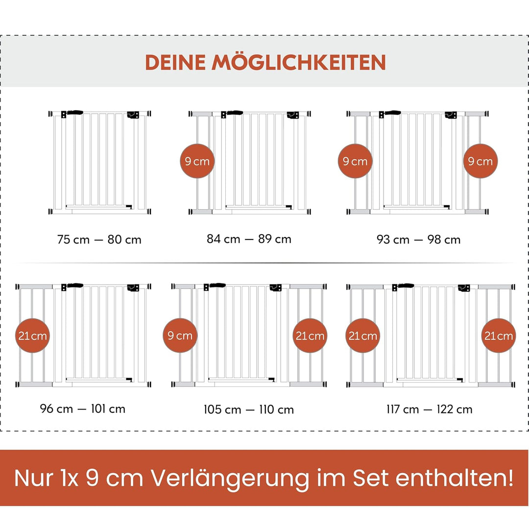 hauck Treppenschutzgitter / Türschutzgitter Open N Stop KD mit 9 cm Verlängerung für Breiten 84 - 89