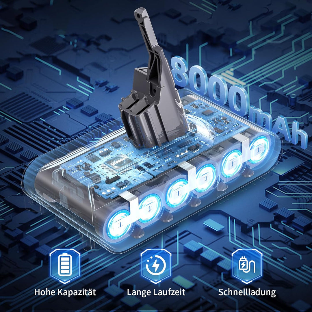 V8 Ersatzakku für Dyson 8000 mAh 21,6 V Akku für Dyson SV10 mit LCD-Display, kompatibel mit den Mode