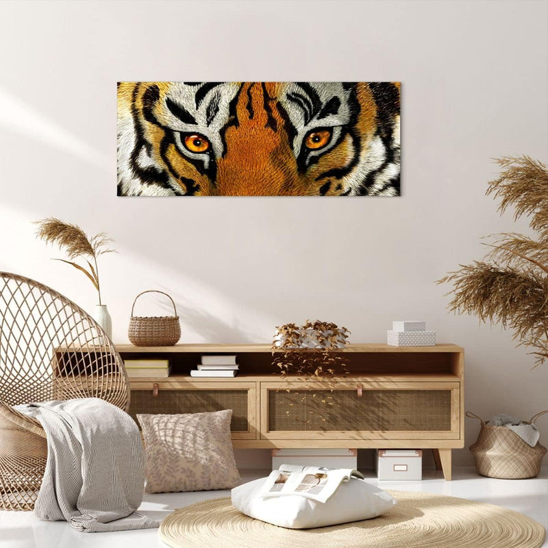 Panorama Bilder auf Leinwand 100x40cm Leinwandbild Tiger Tiere Natur Safari Gross Wanddeko Bild Schl