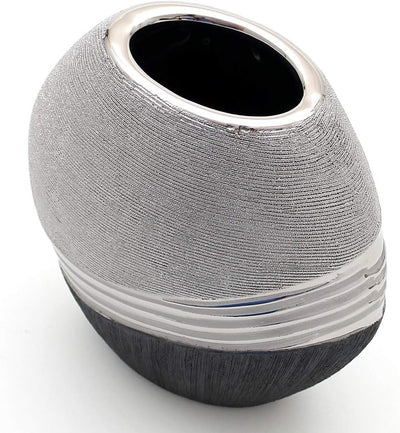 Dekohelden24 Edle Moderne Deko Designer Keramik Vase in Silber-grau oval, 20 cm Vase oval 20 cm., Va