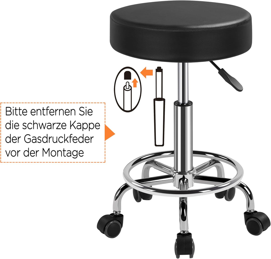 Yaheetech Rollhocker Höhenverstellbar 50,5–65 cm Sitzhöhe Drehhocker 360° Drehbar Bürohocker bis 120