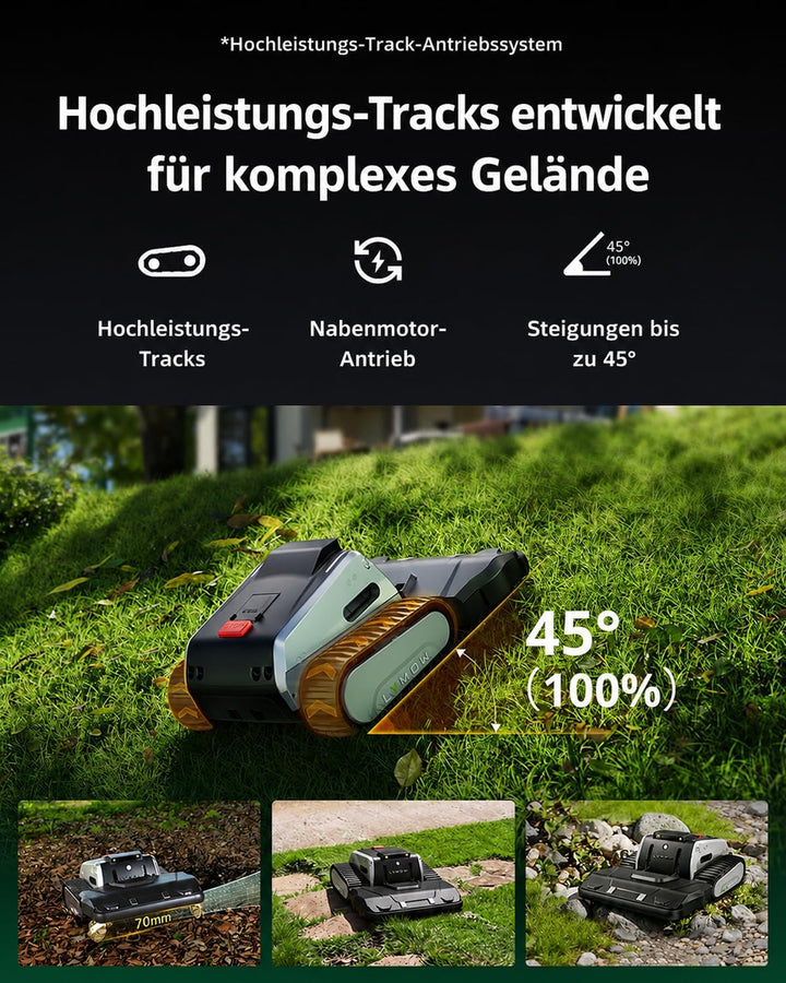 Lymow One Plus Mähroboter ohne Begrenzungskabel für 7000 m², KI-Hindernisvermeidung, 45° Steigung, S