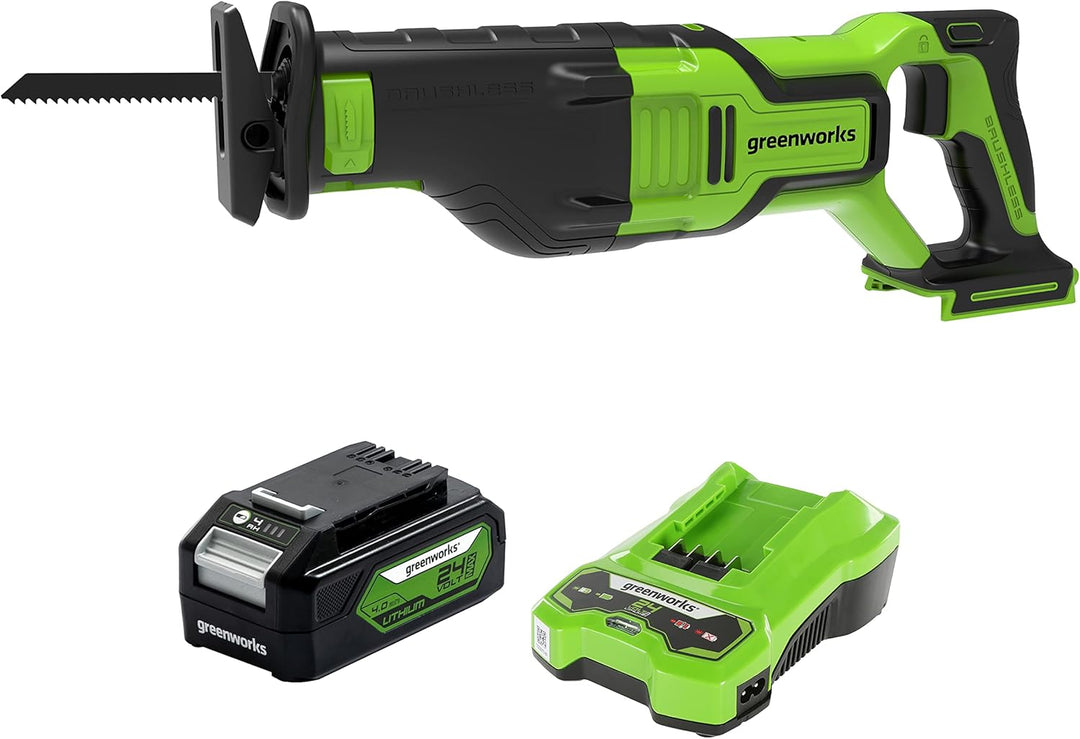 Greenworks 24V Akku-Säbelsäge GD24RS & Akku G24B4 & Akku-Ladegerät G24C 1 Akku 4Ah, 1 Akku 4Ah