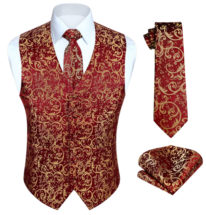 HISDERN Herren Weste Paisley Floral Jacquard Krawatte Einstecktuch Taschentuch Weste Anzug Set XL Bu