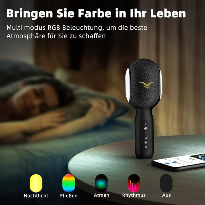 Karaoke Mikrofon, LED Drahtloses Bluetooth Mikrofon, Tragbare LED Kinder Karaoke Mikrofon mit Musik