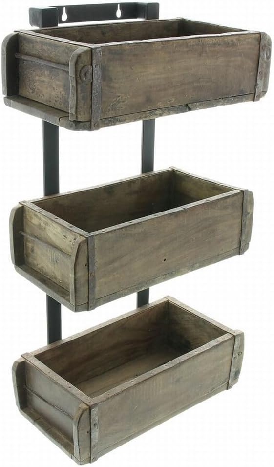 Dekoleidenschaft Wandregal Kolonial aus recyceltem Holz im Used Look, Regal mit 3 Holzkisten, Hänger