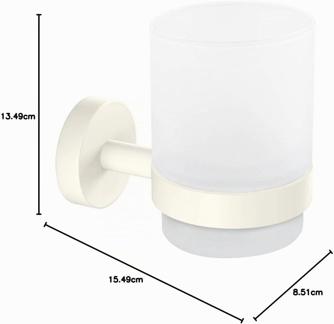 tesa MOON WHITE Zahnputzbecher aus satiniertem Glas mit Halter, matt weiss - für Bäder im Industrial