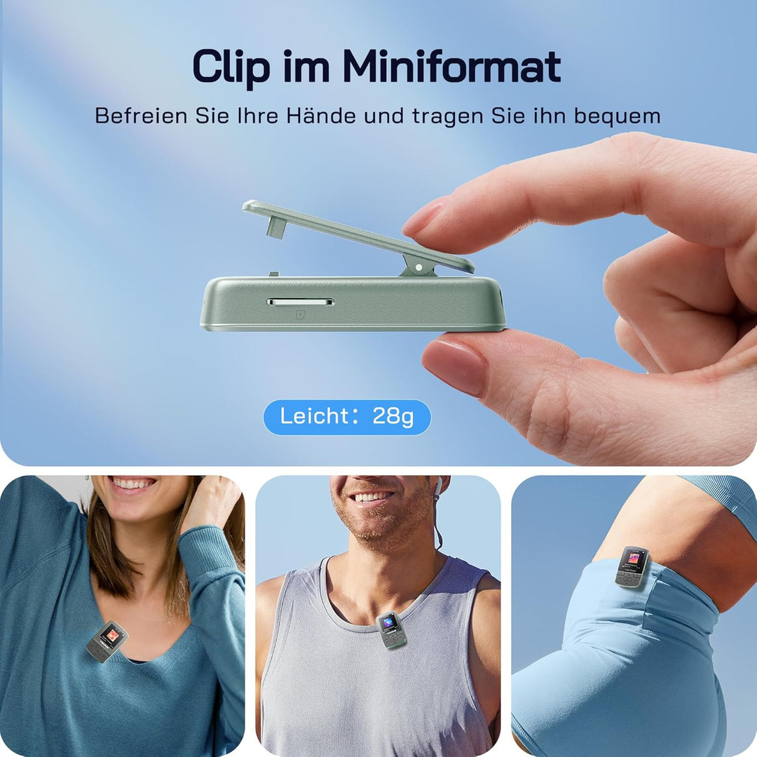 WOLFANG 64 GB MP3-Player mit Bluetooth 5.2, Sportclip, Mini-Grösse, Gewicht 28,3 g, HiF-FM-Radio, Di