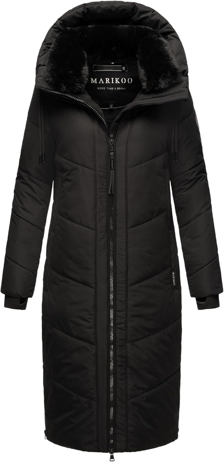 MARIKOO Damen Wintermantel warmer Steppmantel lang mit verstellbarer Kapuze und hohem Kragen Nadaree