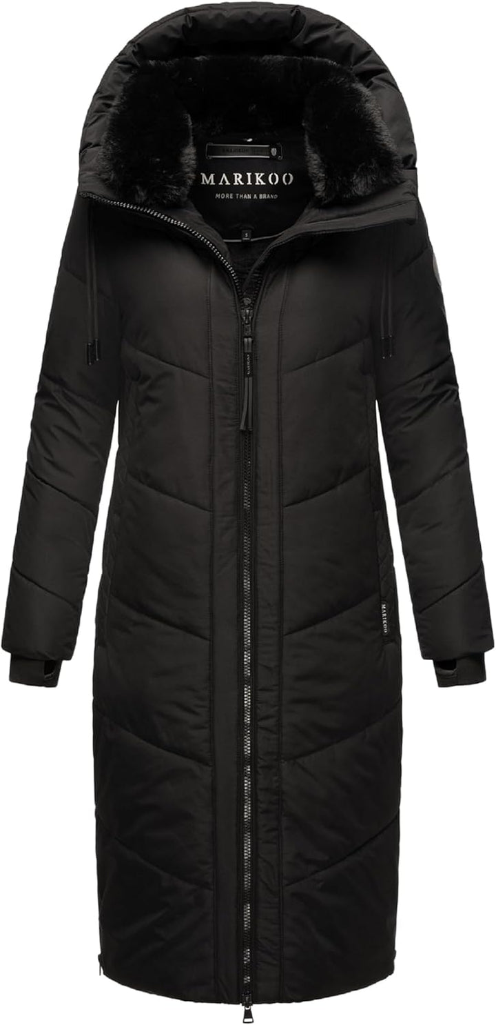 MARIKOO Damen Wintermantel warmer Steppmantel lang mit verstellbarer Kapuze und hohem Kragen Nadaree
