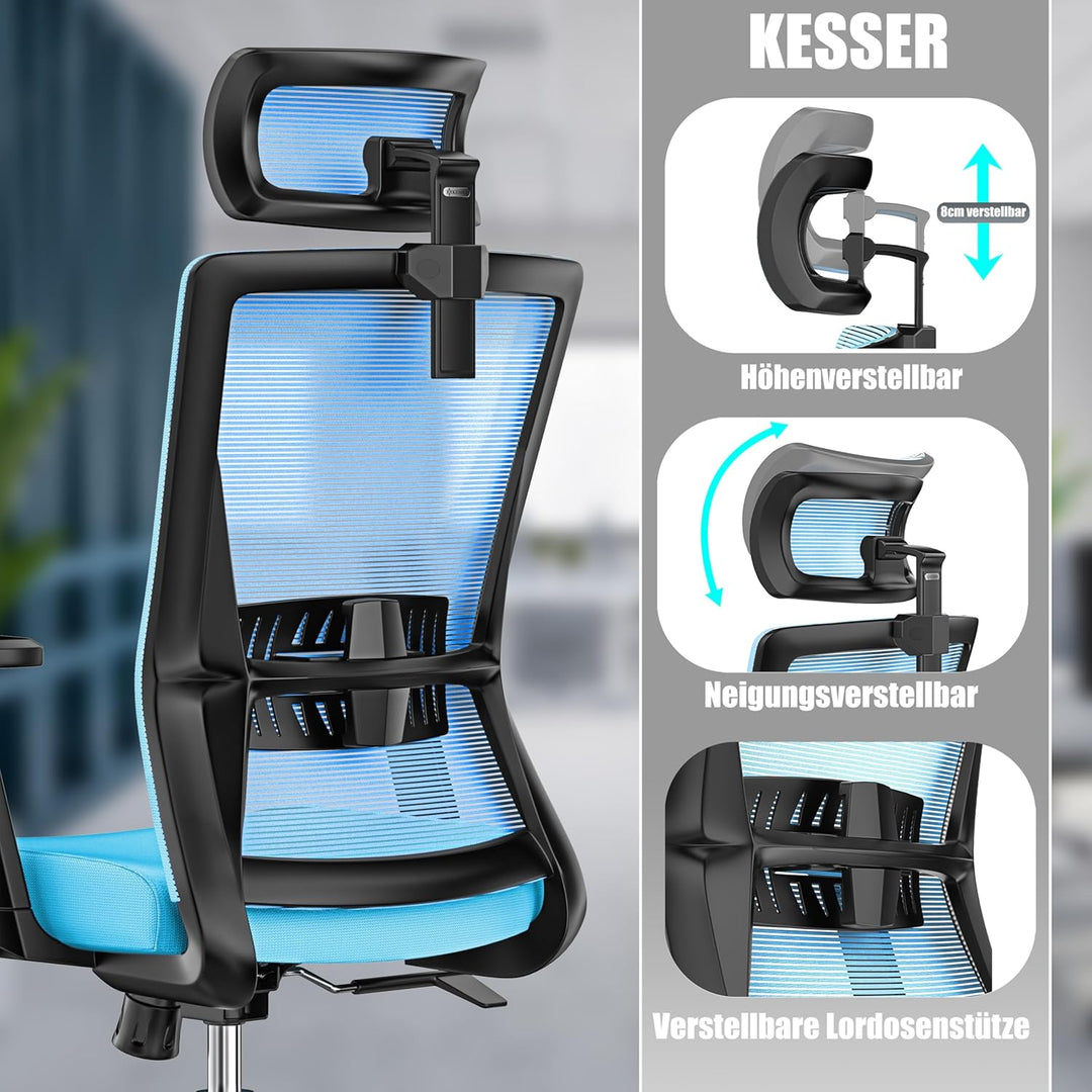 KESSER® Bürostuhl Ergonomisch mit verstellbaren Armlehnen | Drehstuhl mit Lendenwirbelstütze Rückens