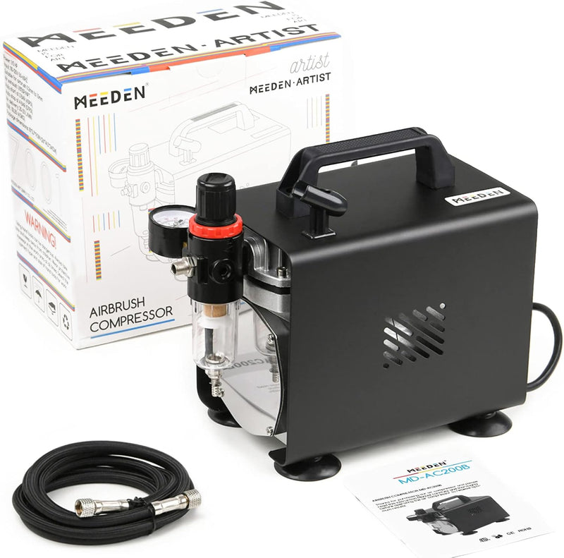 MEEDEN Airbrush 1/6 PS Auto-Stop-Airbrush-Kompressor Modell AC200 – professioneller Einkolben, Therm