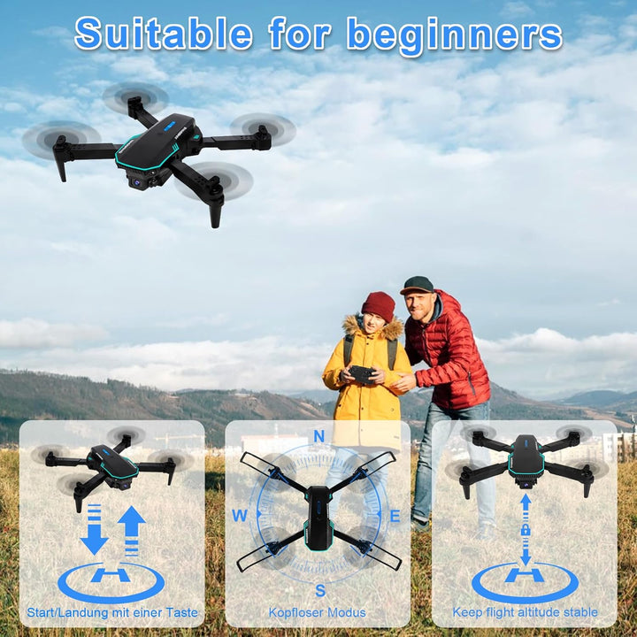 Drohne mit Kamera 720P HD für Kinder, WiFi FPV Drone für Anfänger, RC Quadcopter mit 2 Akku, Schwerk