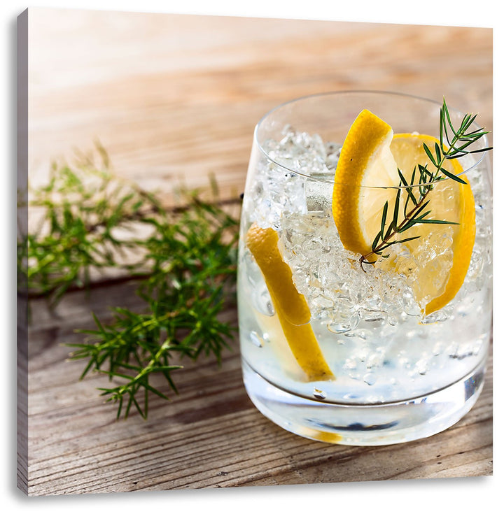 Leckerer Gin Tonic, Format: 70x70 auf Leinwand, XXL riesige Bilder fertig gerahmt mit Keilrahmen, Ku