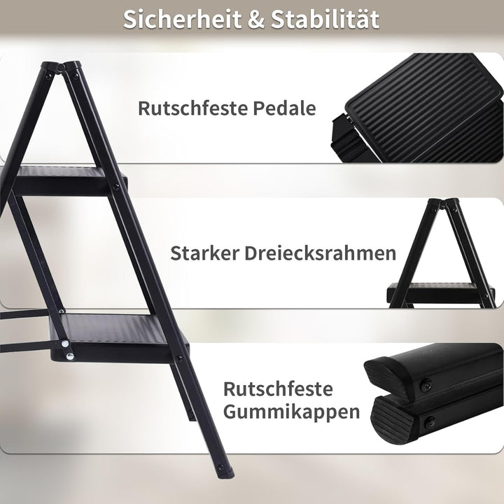 Trittleiter Klappleiter Robuster Stahlrahmen, 150 kg Tragkraft Klappbar Design mit Anti Rutsch Oberf