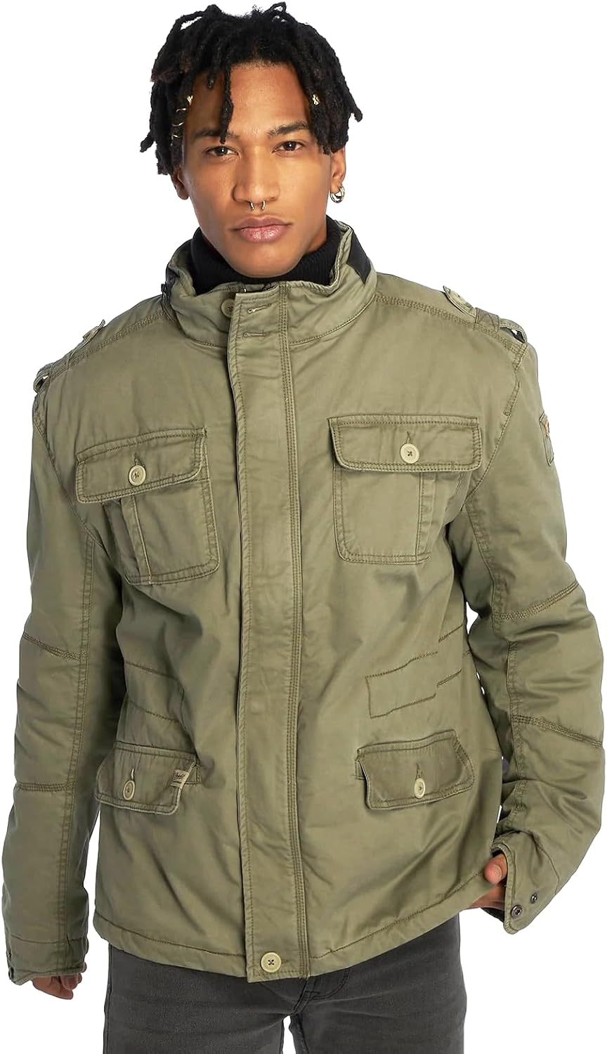 Brandit Jacket - Stylische Jacke für Herren mit versteckter Kapuze, Stehkragen und Baumwollfutter, Ü