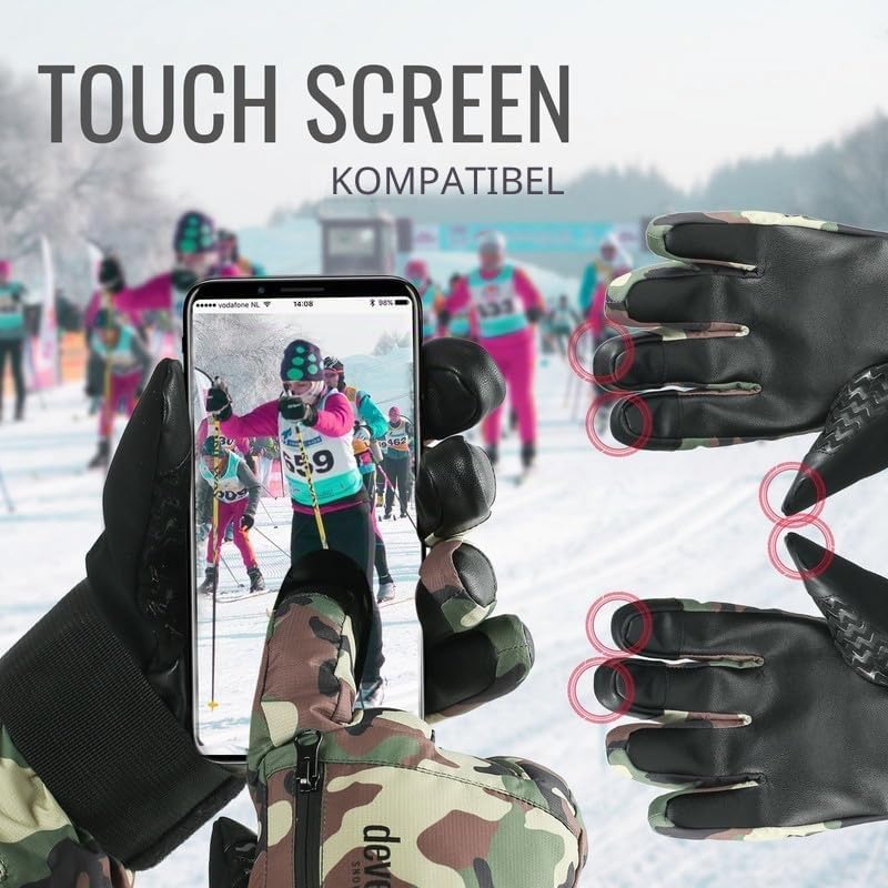 devembr Skihandschuhe mit Handgelenkschützern, Warme Snowboardhandschuhe für Herren und Damen (XS/S/