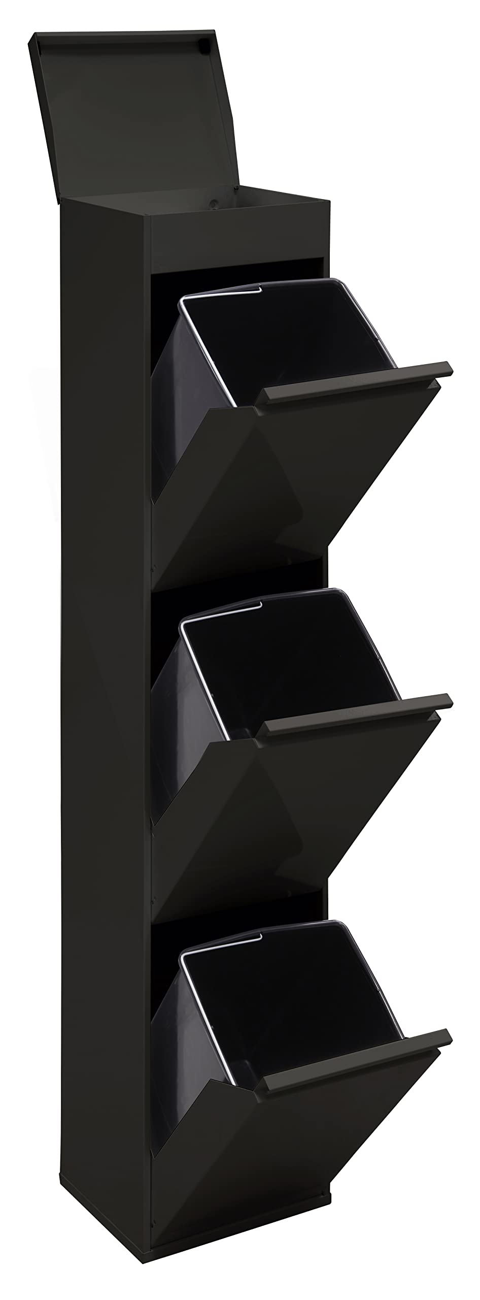 ARREGUI Top CR326-B Mülltrennsystem aus Stahl mit Aufbewahrungsbox mit Deckel | 3 Fächer Mülleimer f