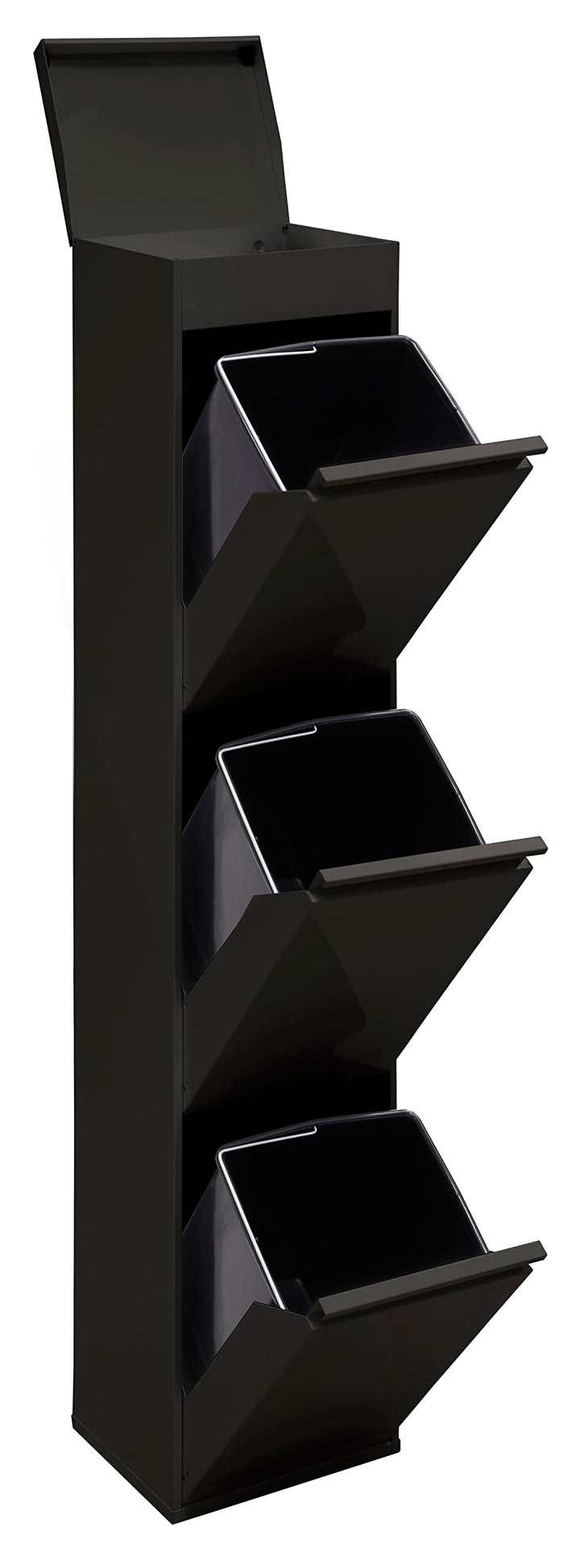 ARREGUI Top CR326-B Mülltrennsystem aus Stahl mit Aufbewahrungsbox mit Deckel | 3 Fächer Mülleimer f