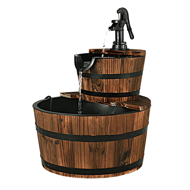 RELAX4LIFE Gartenbrunnen aus Tannenholz, Ø 44,5 cm Holzbrunnen mit Wasserpumpe, Zweistöckiger Spring