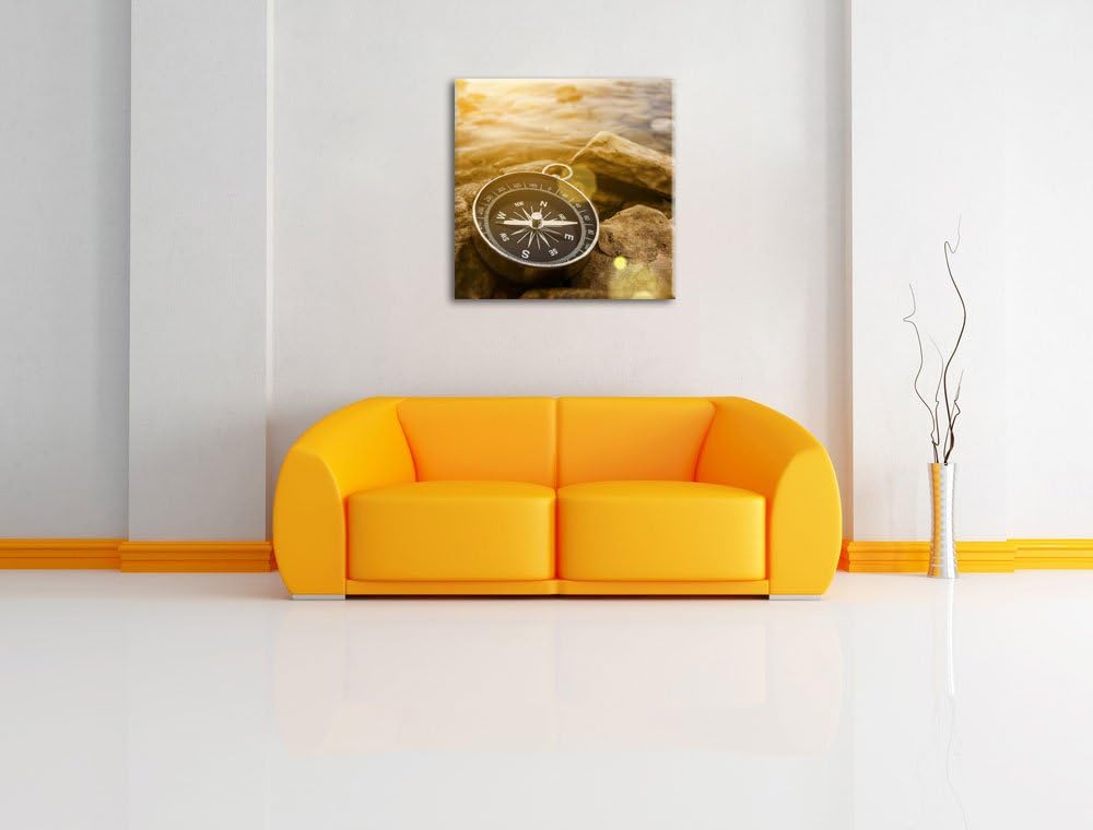 schöner Kompass Reiselust, Format: 70x70 auf Leinwand, XXL riesige Bilder fertig gerahmt mit Keilrah