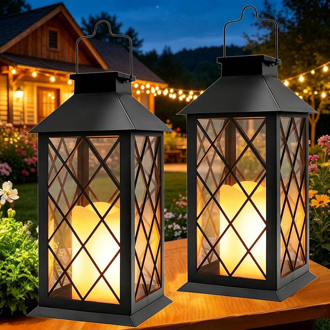 Yowin Solarlaterne für Aussen 2 Stück 35cm Grosse Solarlampen Garten mit Flammeneffekte Kerze, Gewal