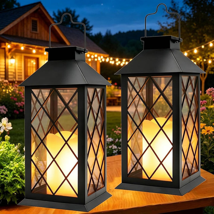 Yowin Solarlaterne für Aussen 2 Stück 35cm Grosse Solarlampen Garten mit Flammeneffekte Kerze, Gewal
