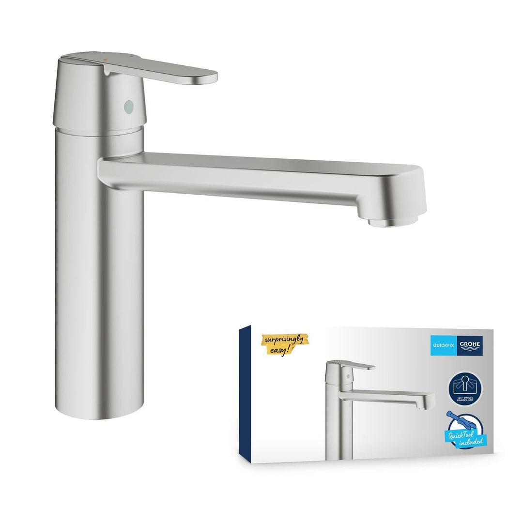 Grohe Get | Küchenarmatur - Spültischarmatur | Supersteel, mittelhoher Auslauf, schwenkbar | 30196DC
