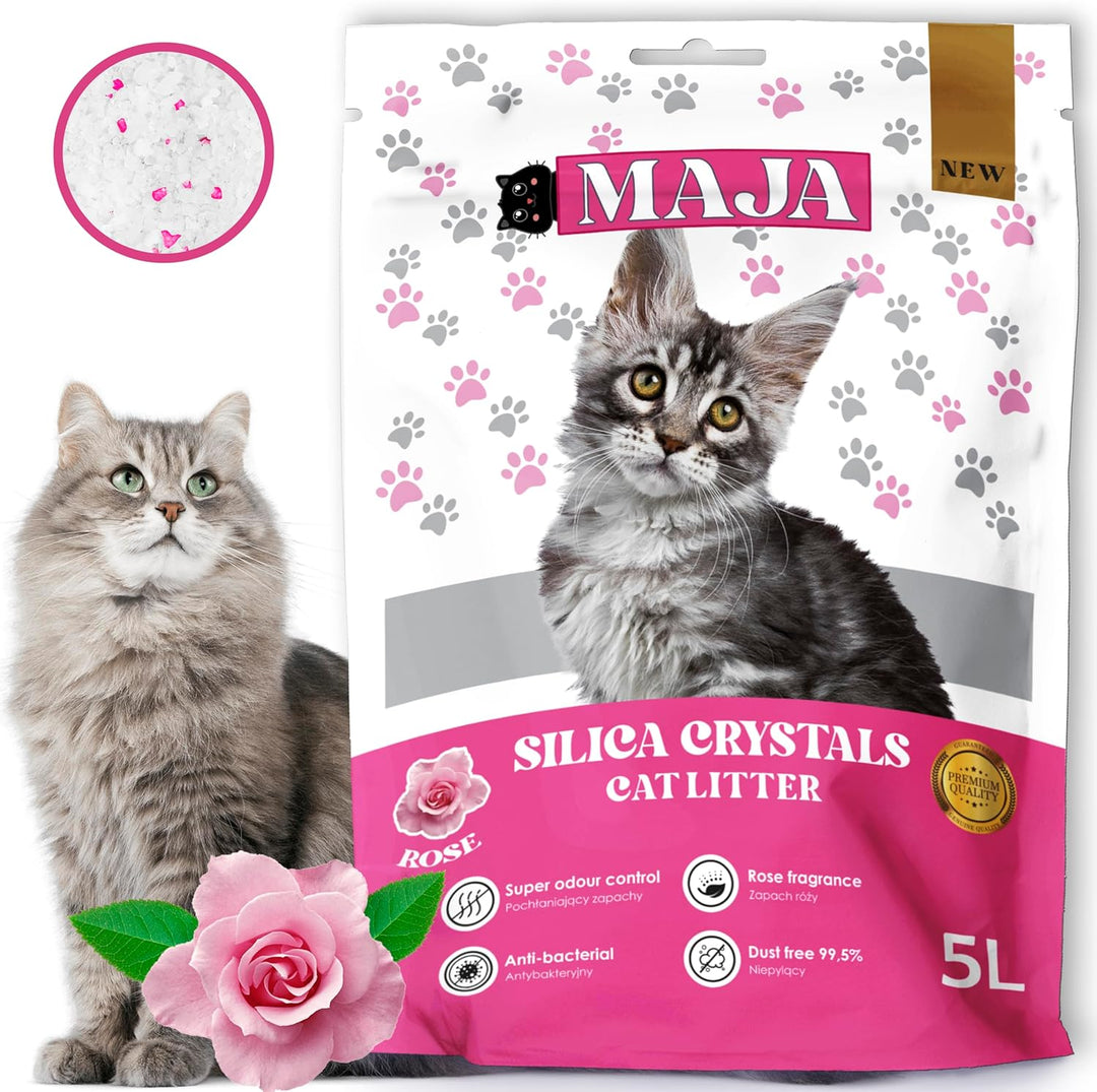 GLOBANI Silikat Katzenstreu mit Rosenduft - 100% Natürliches, Bio, Premium Silica Gel Katzenstreu, A