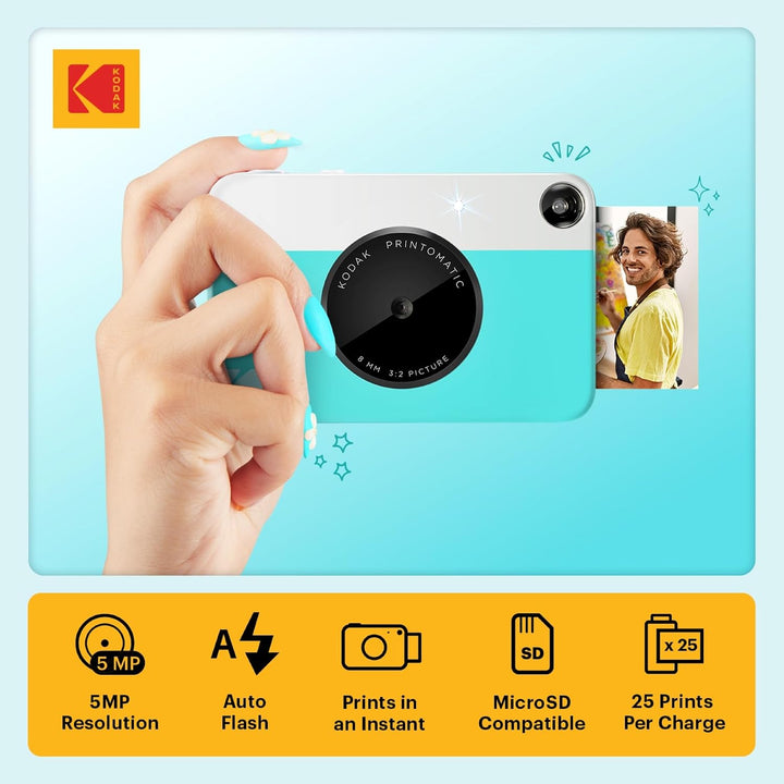 Kodak PRINTOMATIC Digitale Sofortbildkamera, Vollfarbdrucke auf Zink 2"x3"-Fotopapier mit Sticky-Bac