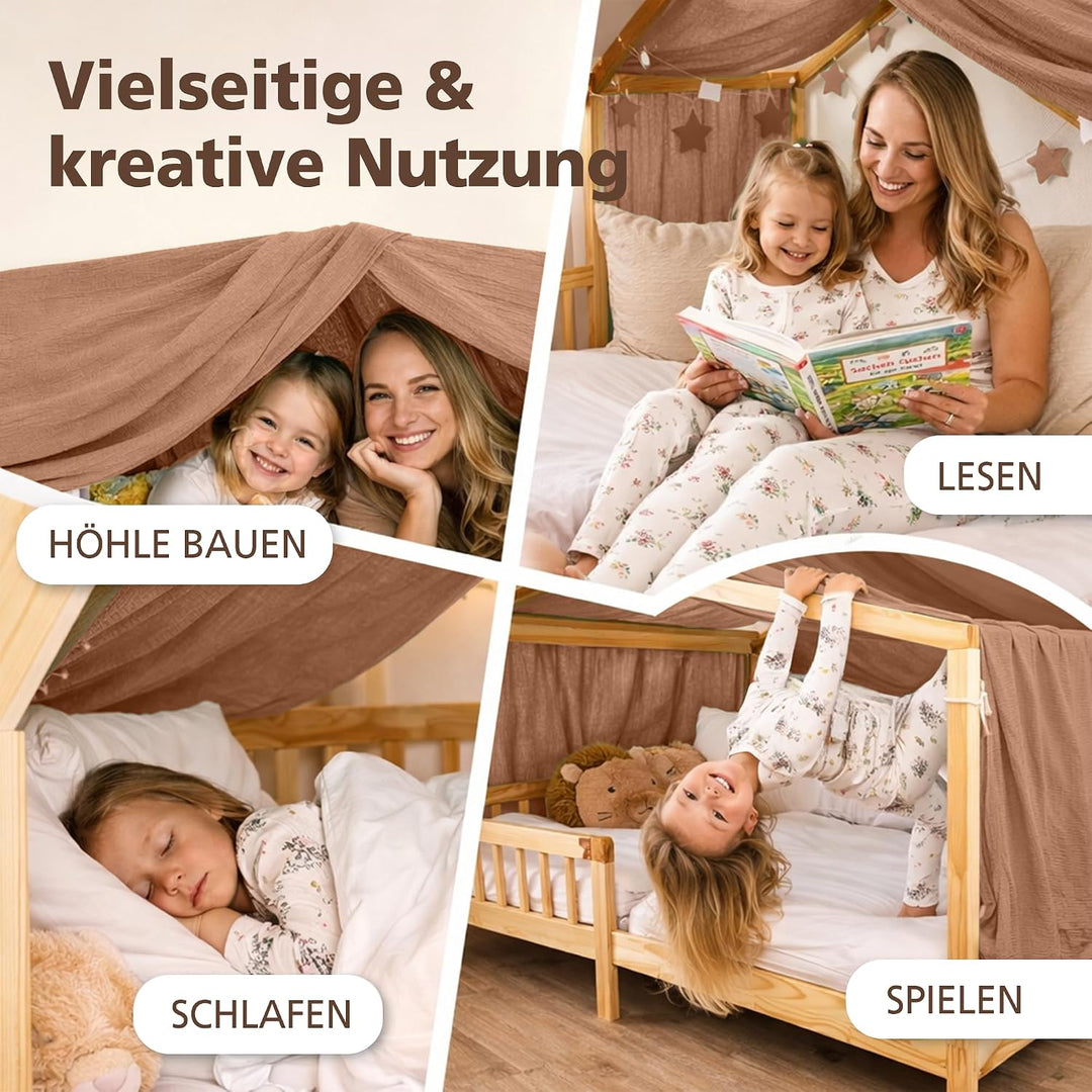 Hausbett Himmel Deko Set, Betthimmel Hausbett aus Musselin - 1 Betthimmel & 1 Wimpelkette, für Junge