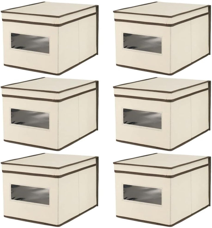 mDesign 6er-Set Stoffbox – praktische Aufbewahrungsbox mit Deckel und Sichtfenster für Schlaf-, Wohn