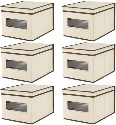 mDesign 6er-Set Stoffbox – praktische Aufbewahrungsbox mit Deckel und Sichtfenster für Schlaf-, Wohn