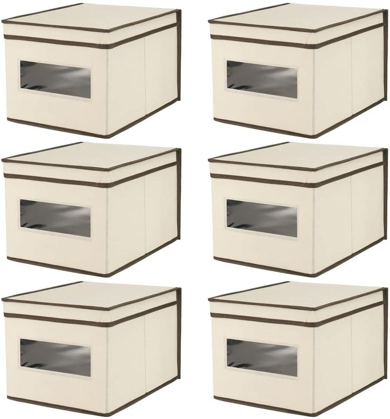 mDesign 6er-Set Stoffbox – praktische Aufbewahrungsbox mit Deckel und Sichtfenster für Schlaf-, Wohn