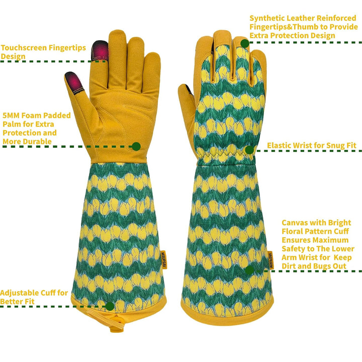Gartenhandschuhe Lange Gartenhandschuhe für Damen und Herren, Dornenbeständige Gartenhandschuhe, Led