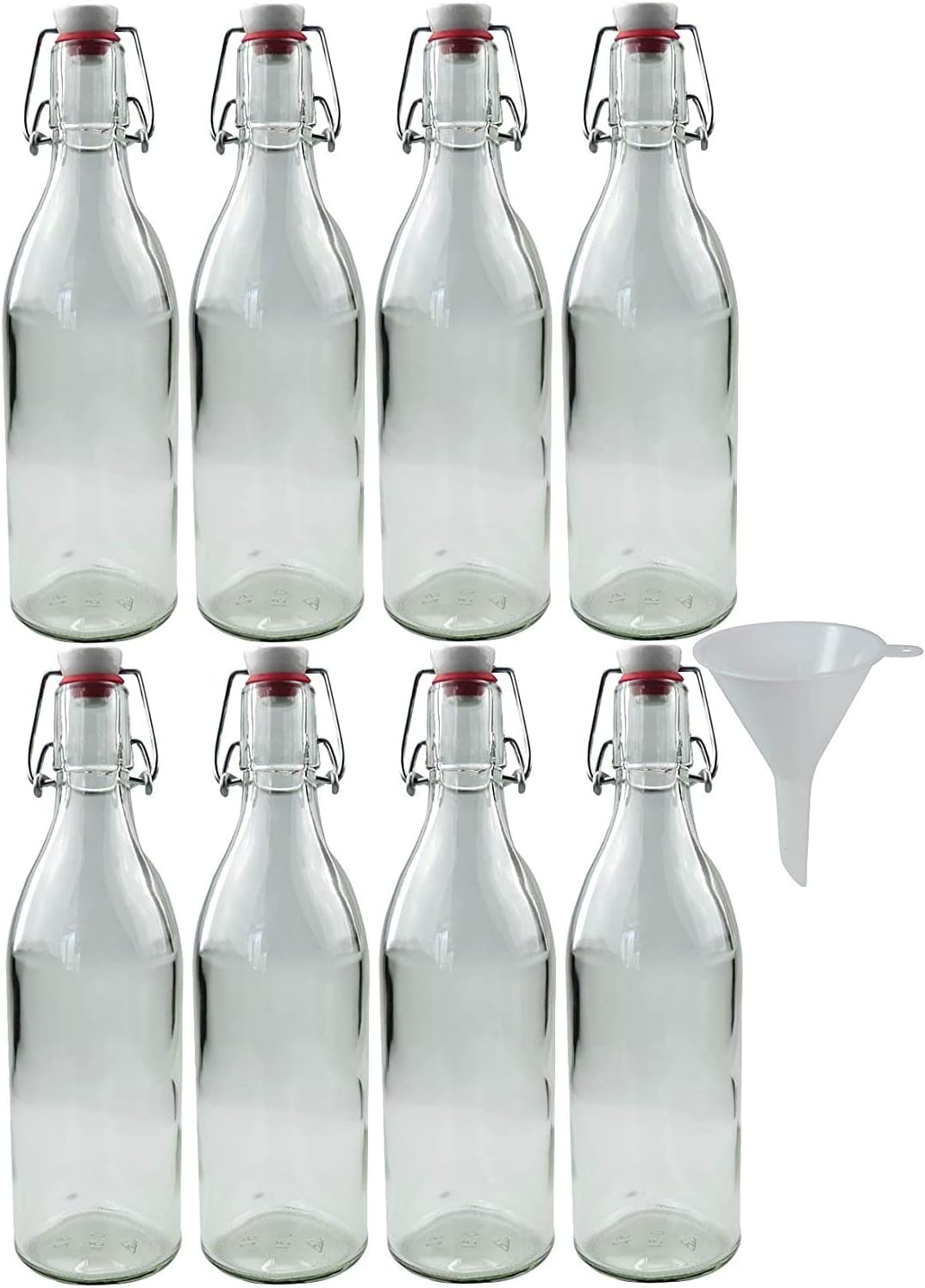 mikken 8x Glasflasche 0,5 Liter mit Bügelverschluss aus Porzellan, inkl Trichter