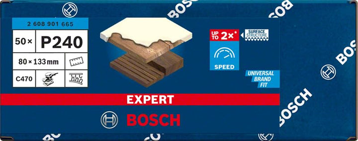 Bosch 50x EXPERT C470 Schleifblatt-Sets mit 8 Löchern (für Farbe auf Holz, Hartholz, Ø 80x133 mm, Kö