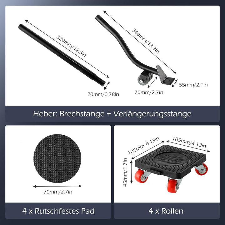 Dyna-Living Möbel Transportroller Set, Möbelroller mit Möbelheber & 4 Möbelrollen, Umzugshelfer Möbe
