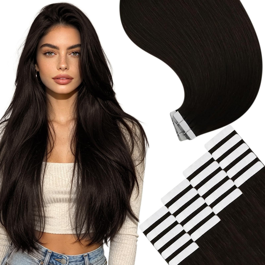 YoungSee Tape Extensions Echthaar Braun Echthaar Extensions Tape Kurz 30cm Tape in Extensions Echtha