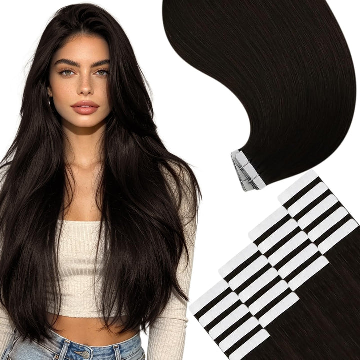 YoungSee Tape Extensions Echthaar Braun Echthaar Extensions Tape Kurz 30cm Tape in Extensions Echtha
