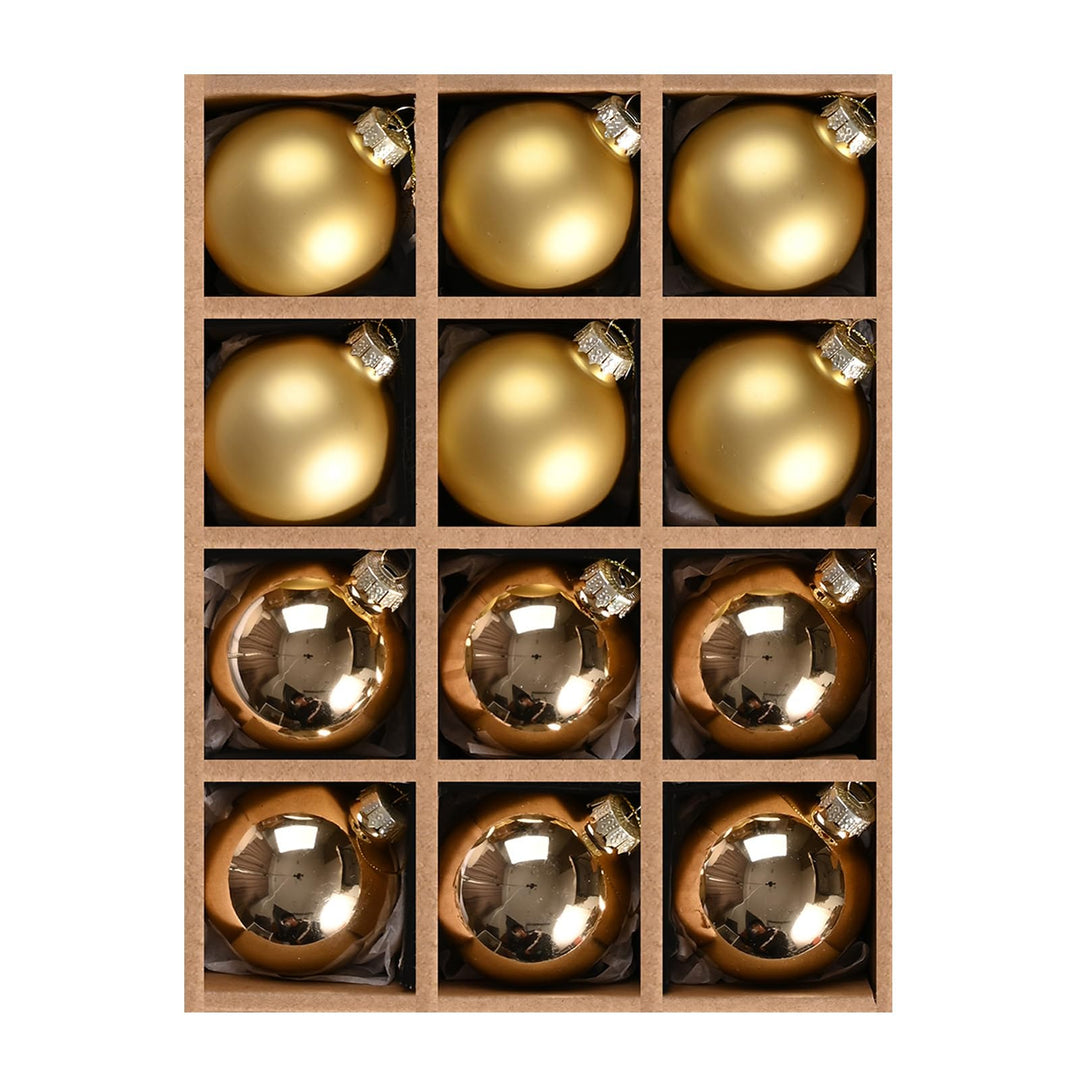 DN DECONATION Weihnachtskugeln Set, 12-teilig - Gold Glaskugeln 6cm Glänzend & Matt, Christbaumkugel