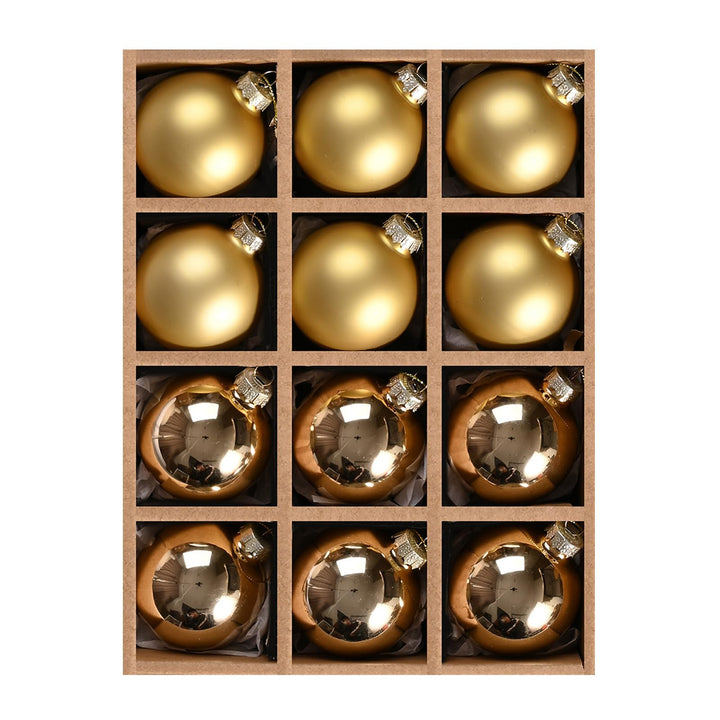 DN DECONATION Weihnachtskugeln Set, 12-teilig - Gold Glaskugeln 6cm Glänzend & Matt, Christbaumkugel