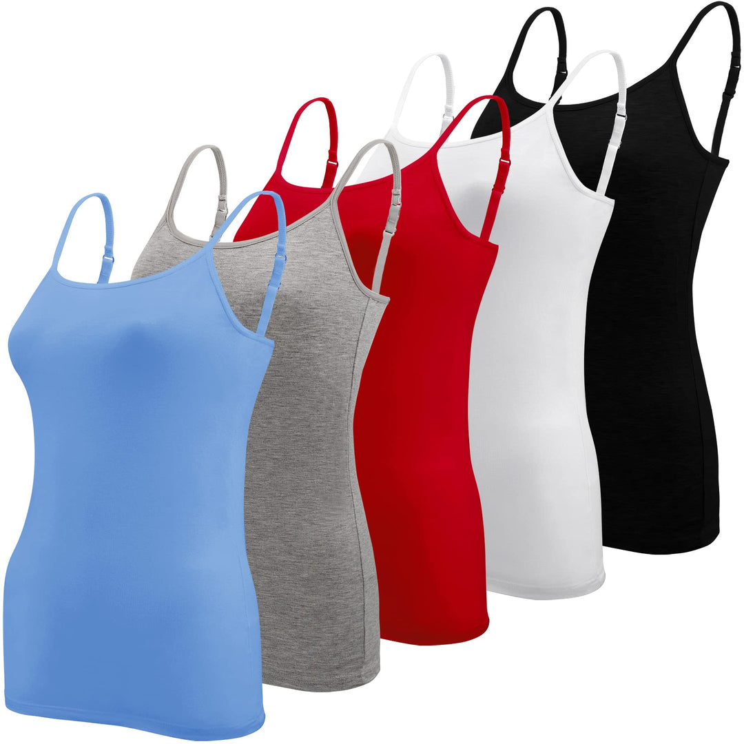 BQTQ 5 Stück Spaghetti Top Damen Unterhemd Spaghettiträger Tank Top mit Verstellbarer Strap Basic Ca