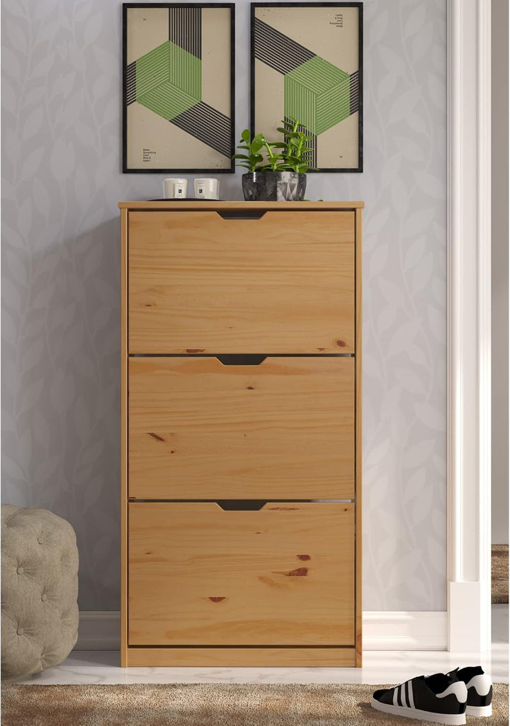 Inter-Furn Garderobe Schuhschrank Schuhkommode Schuhkipper Mestre, 60 x 114 x 25 cm Kiefer Honig Sch