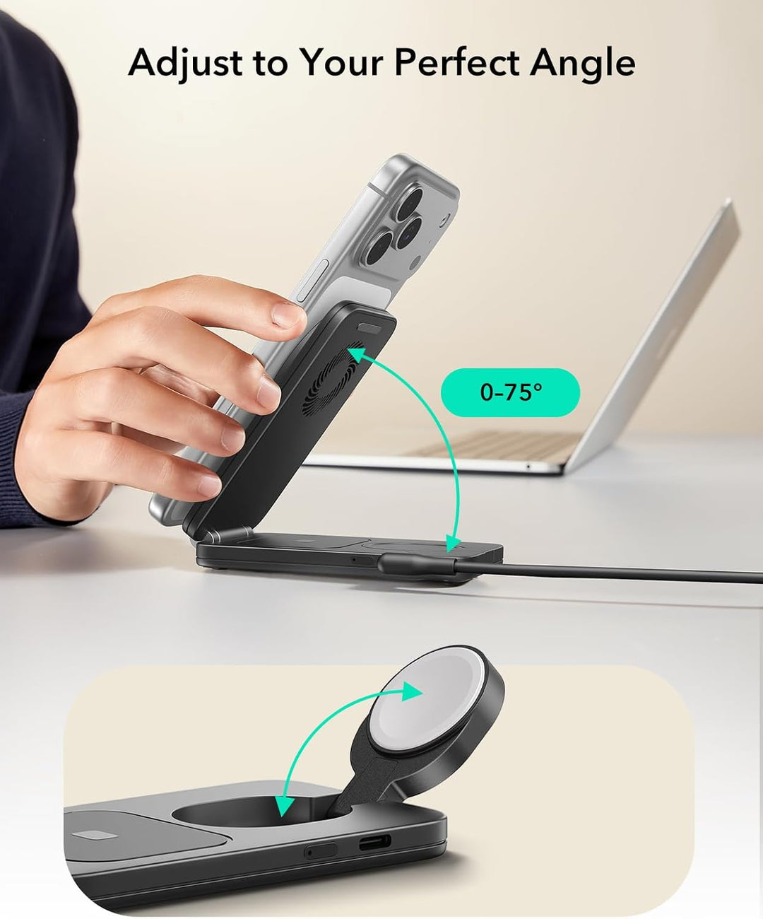 ESR 3 in 1 Ladestation Apple Watch und iPhone, Qi2.2 25W Magsafe Ladestation mit CryoBoost, Klappbar
