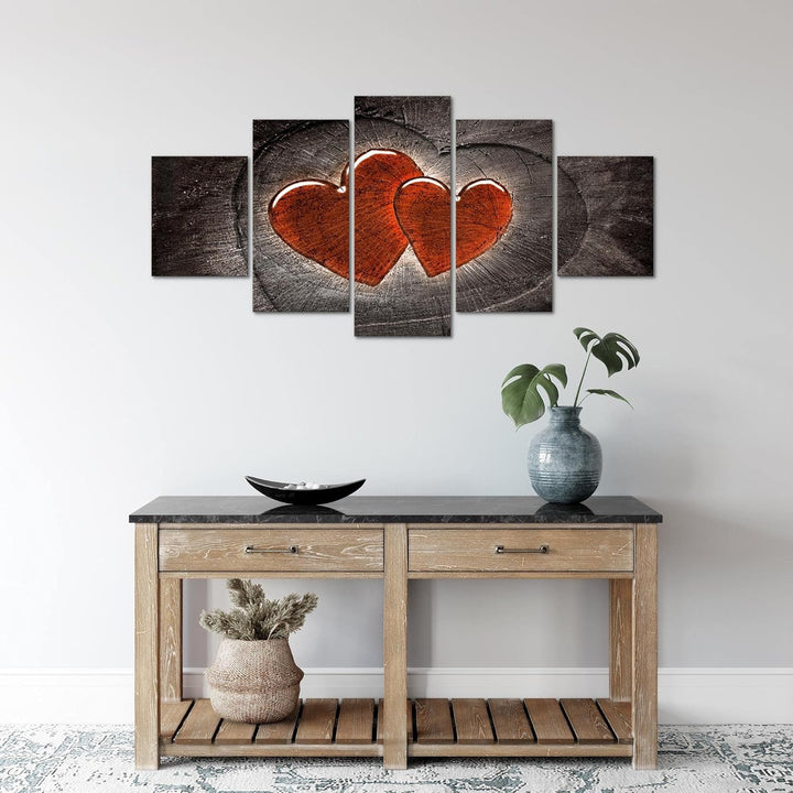 Runa Art Wandbilder Herzen Holz 5 Teilig Bild auf Vlies Leinwand Deko Wohnzimmer Schlafzimmer Romant