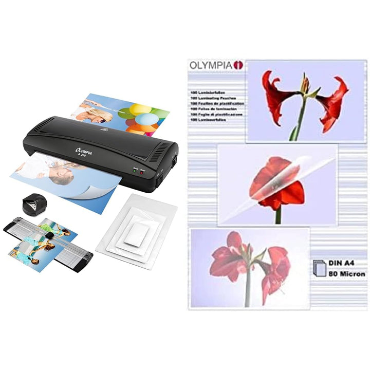 Olympia 4 in 1 Set A 230 Laminierset für A4, schwarz + Laminierfolie 100 X DIN A4 80 Mikron Laminier