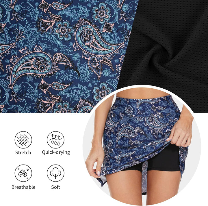M MOTEEPI Tennisrock Damen Hosenrock Damen Sommer Golfrock 18" Skort Rock mit Hose Tennisrock mit 4