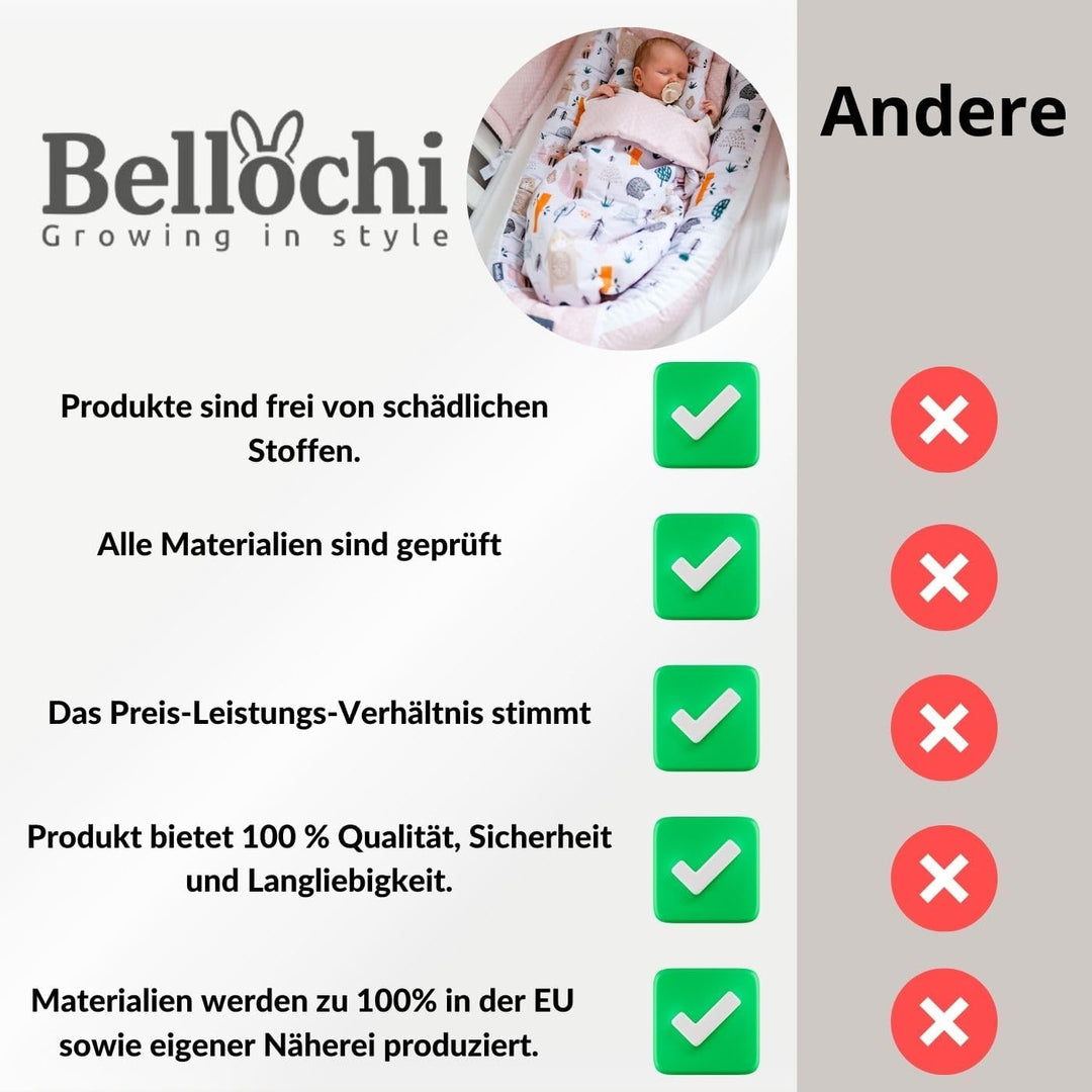 Bellochi Growing in style Premium Babynestchen Neugeborene - Nestchen Baby 90x60x12cm - 100% Baumwol